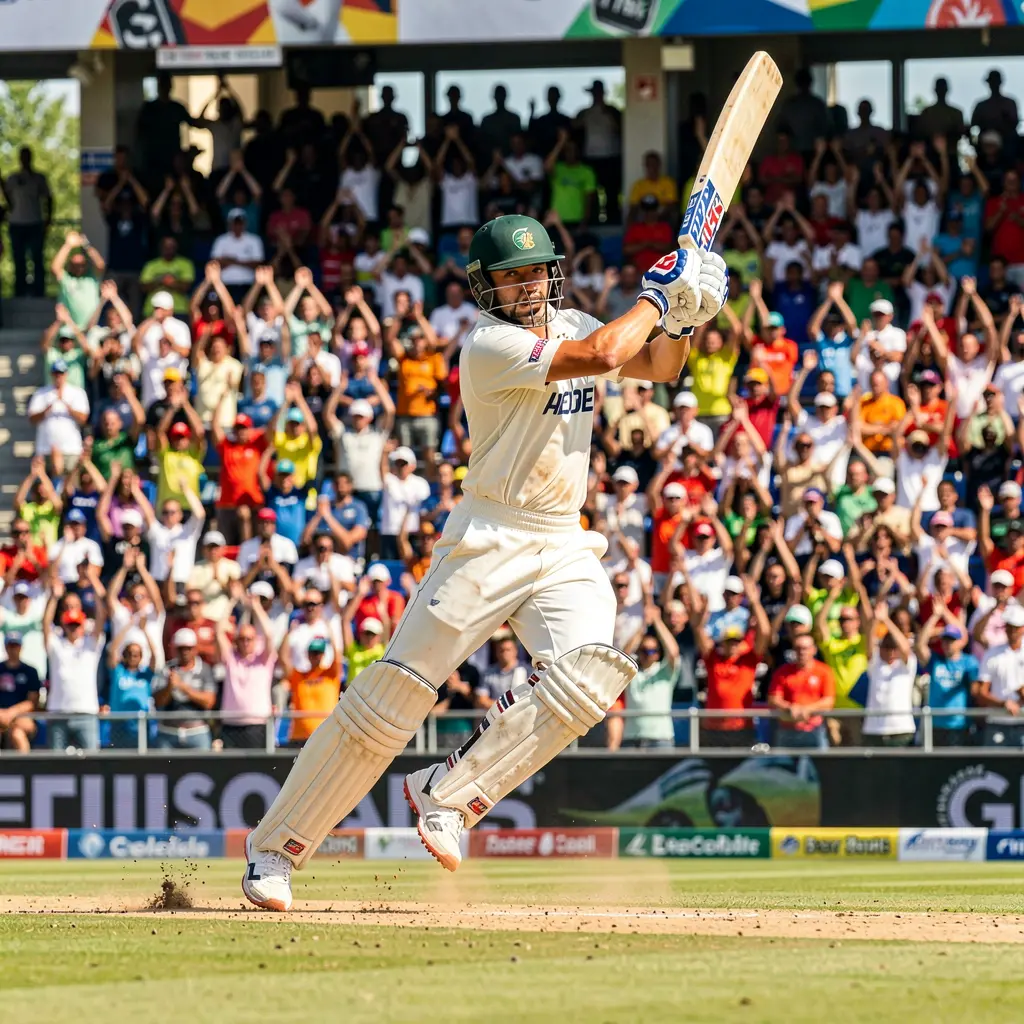 Energetic cricket batsman striking the ball in a packed stadium showcasing thrilling match moments ideal for betting with A880 in Bangladesh